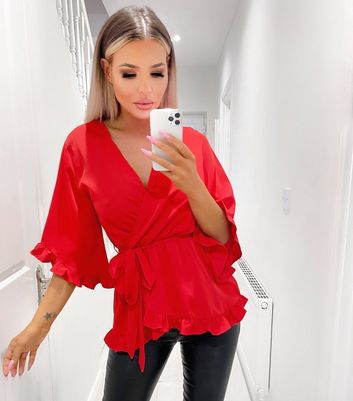 AX Paris Red Frill Wrap Blouse | New Look